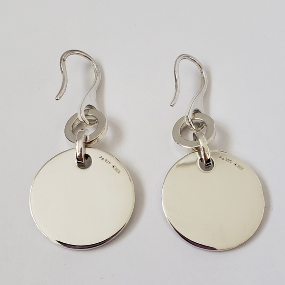 GUCCI Sterling Silver Trademark Round Drop Earrings